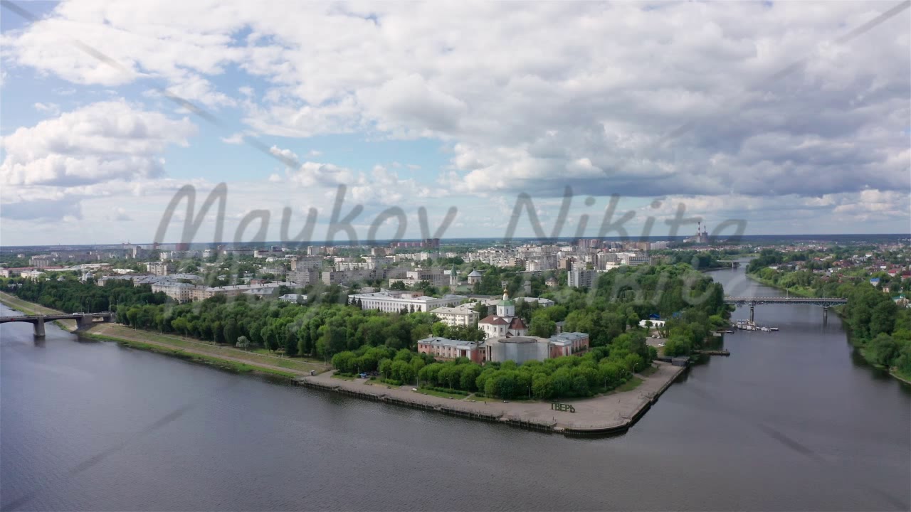 Panorama of the city of Tver, Russia. Aerial view. Volga River, Aerial View
