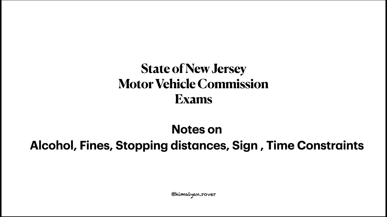 DMV Written Test New Jersey Notes(Fines, Stopping distances, signs Time