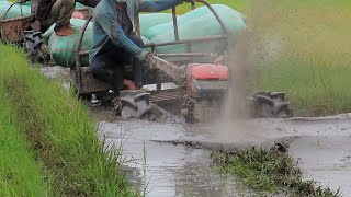 Small farming tractor working across canal | Most amazing mini tractor work