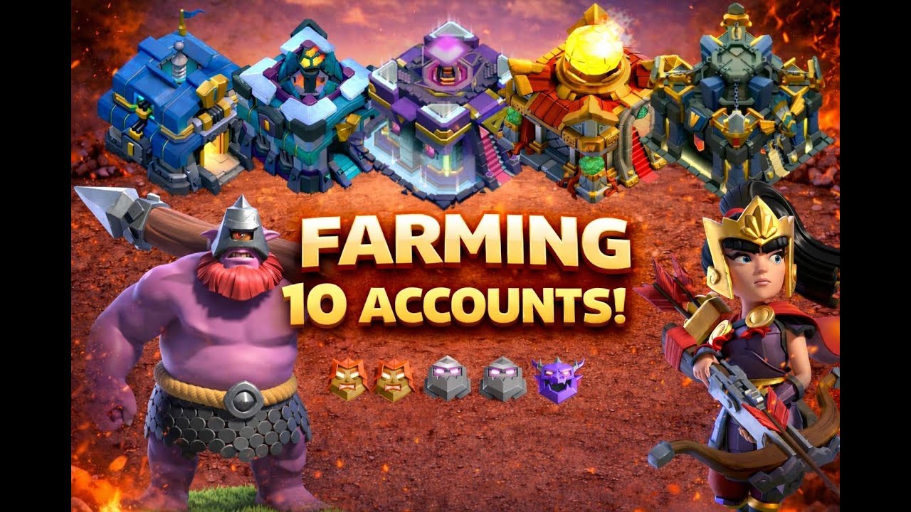 Clash of Clans: 5-Account Farming Challenge | TH12–TH18 Loot Grind & Trophy Climb (Live Attacks)