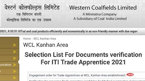 WCL Chhindwara Apprentice Selection list for Document verification