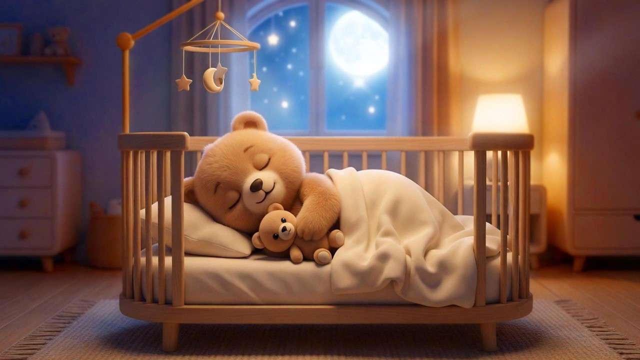 😴 Peaceful Night 🧸 Mozart Brahms Sleeping Bear Lullaby ❤️ | 1+ Hour Baby Sleep Music