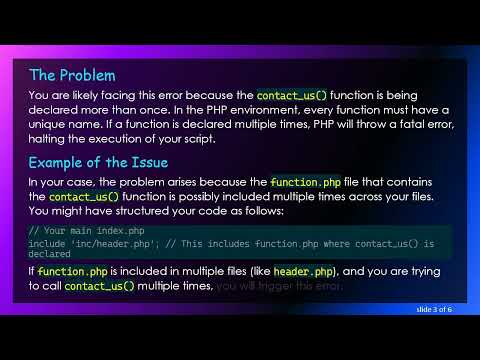 How to Fix the Fatal Error: Cannot redeclare contact_us() in PHP