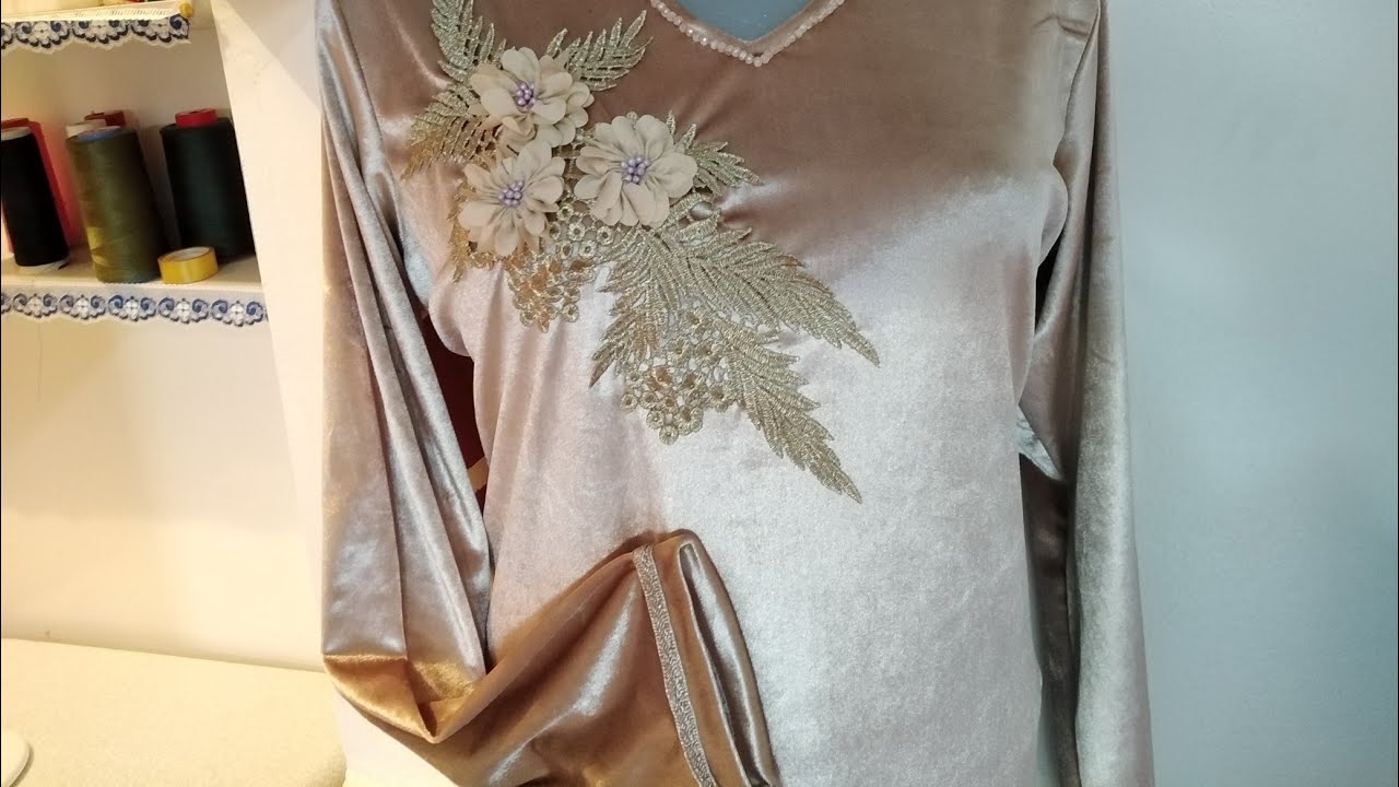 موضيل رائع #لقندورة#بيجامة المبرة طريقة الفصالة والخياطة مع الشكل النهائي