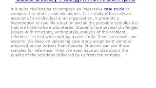 Case Study Assignment Sample Canada
