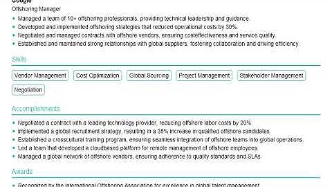 How to Create a Offshoring Manager Resume in 2 Mins | ResumeGemini
