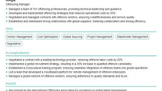 How to Create a Offshoring Manager Resume in 2 Mins | ResumeGemini