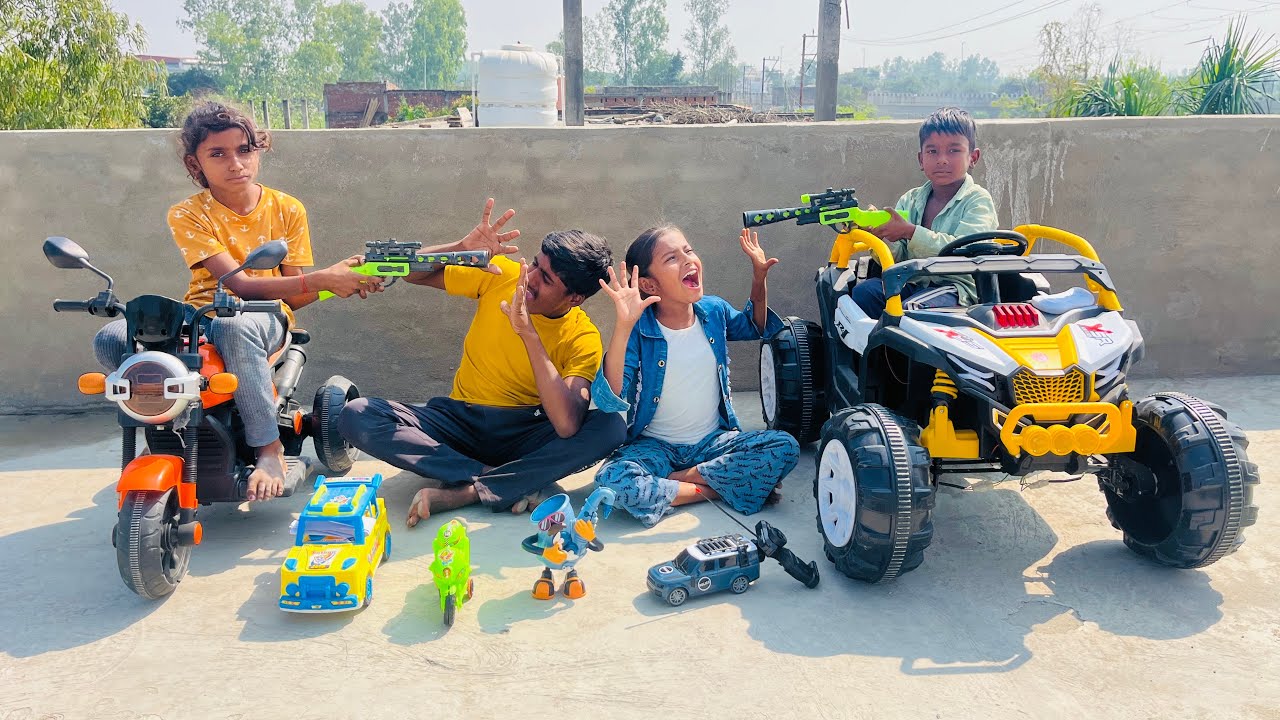 बच्चों ने अपने खिलोने 🛵क्यों छुपा दिया?😲| tractor🚜 JCB  helicopter 🚁 ￼ police car 🚔￼