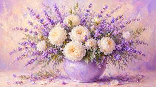 White  & Lavender Peonies | Relaxing Floral Art | 2 Hours | 4K | TV Wallpaper screenshot 5
