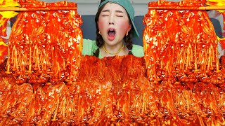 [Mukbang ASMR] HOT SPICY ENOKI MUSHROOMS 🔥 RECIPE WITH Buldak FIRE SAUCE Eatingshow Ssoyoung