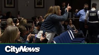 Chaos at York Region catholic school board meeting over pride flag