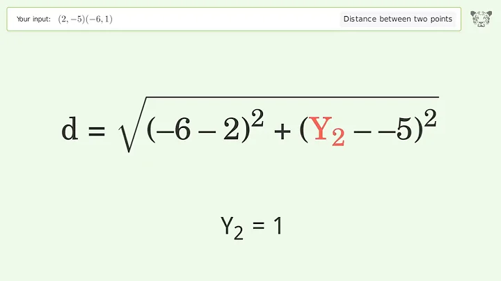 Find the distance between two points p1 (2,-5) and p2 (-6,1): Step-by-Step Video Solution