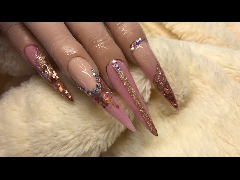 Glitterbels Acrylic Nail Tutorial????????Extended Nail Bed & Striping Tape????????spring/summer nail art