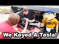 We Keyed A TESLA!!! (Jeffy's Car Accident BTS)