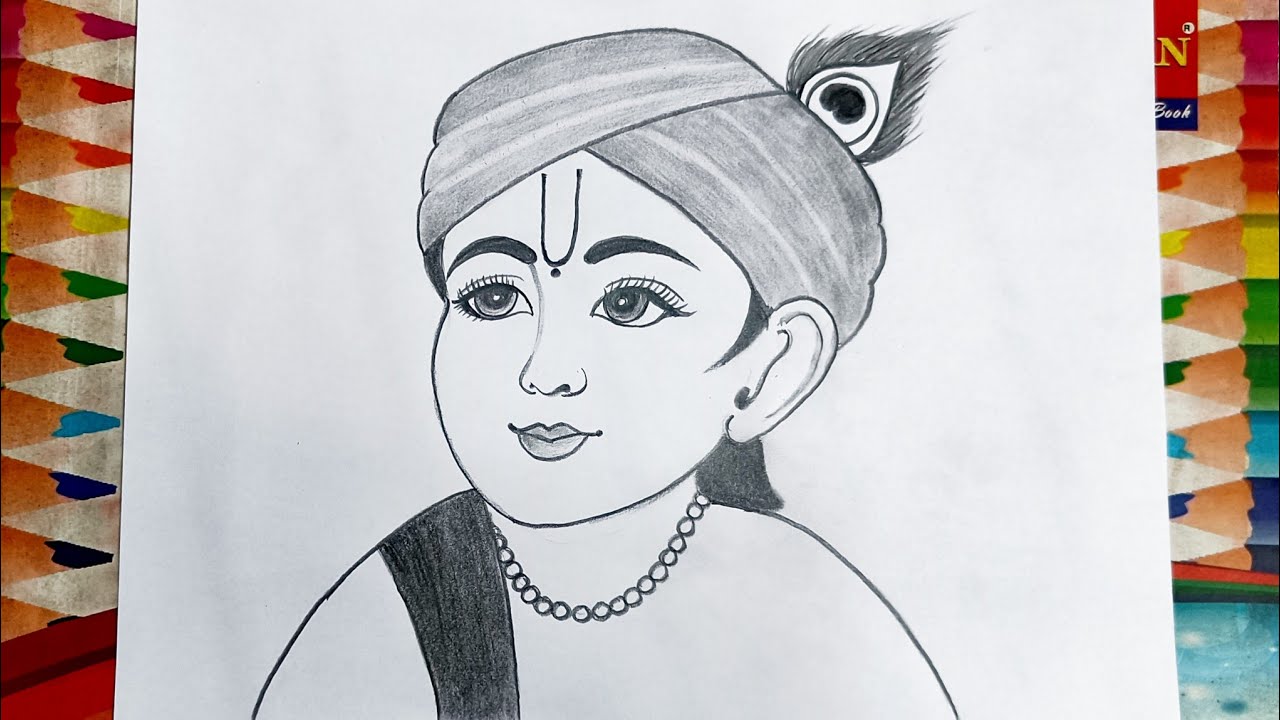How to Draw Easy Face Drawing of God Krishna | Lord Krishna Easy Drawing 
