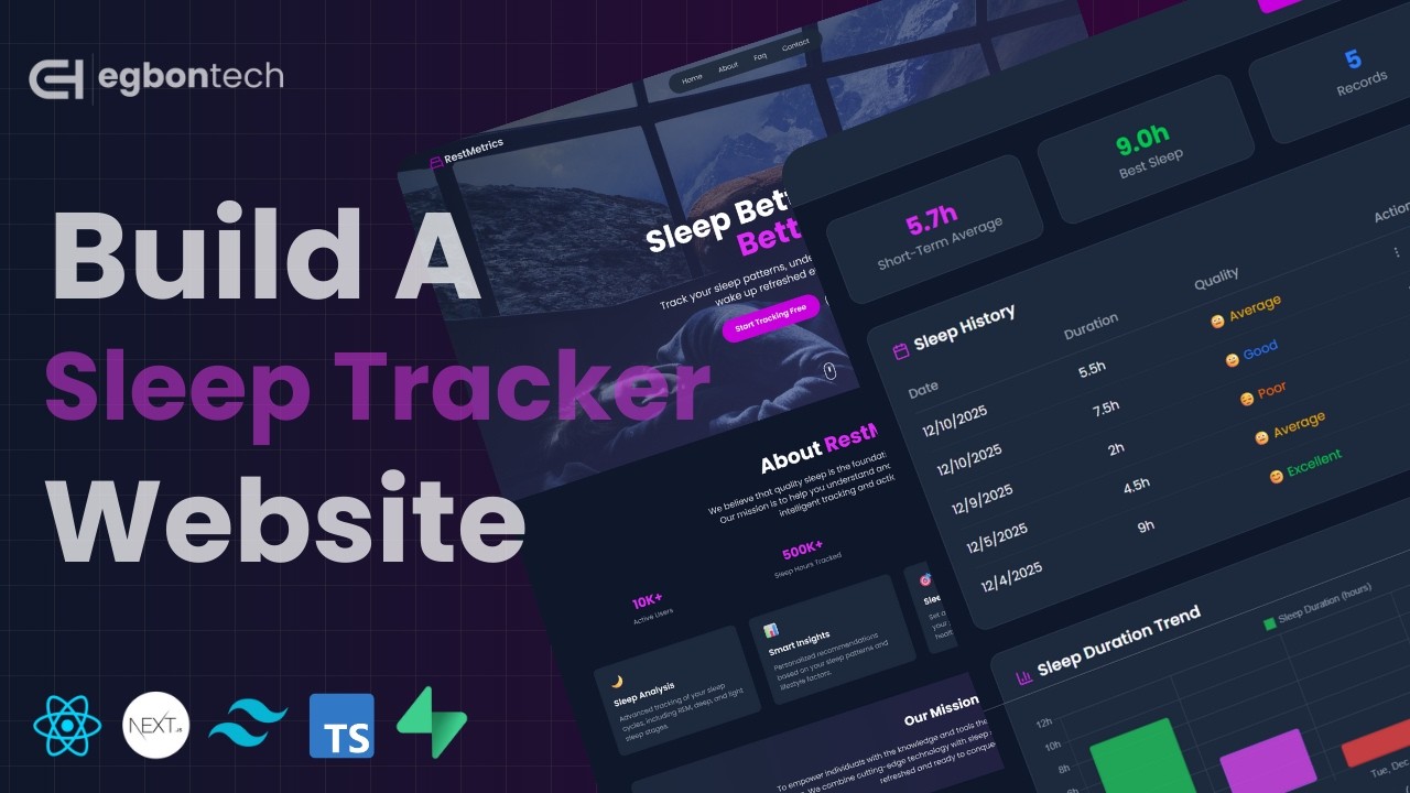 Build a Sleep Tracker Website with Dashboard | Next.js 16, TailwindCSS, Supabase