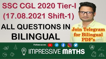 SSC CGL 2020 Tier-I | 17.08.2021 Shift-1 | Complete Maths Solution | Impressive Maths | Balraj