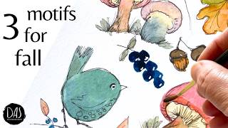 Cute birds, cozy mushrooms and warm acorns. 3 muted fall watercolor elements for 2026. screenshot 3