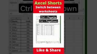 Shortcut to switch from one excel sheet to another #exceltips #exceltutorial #excelshortcutsinhindi
