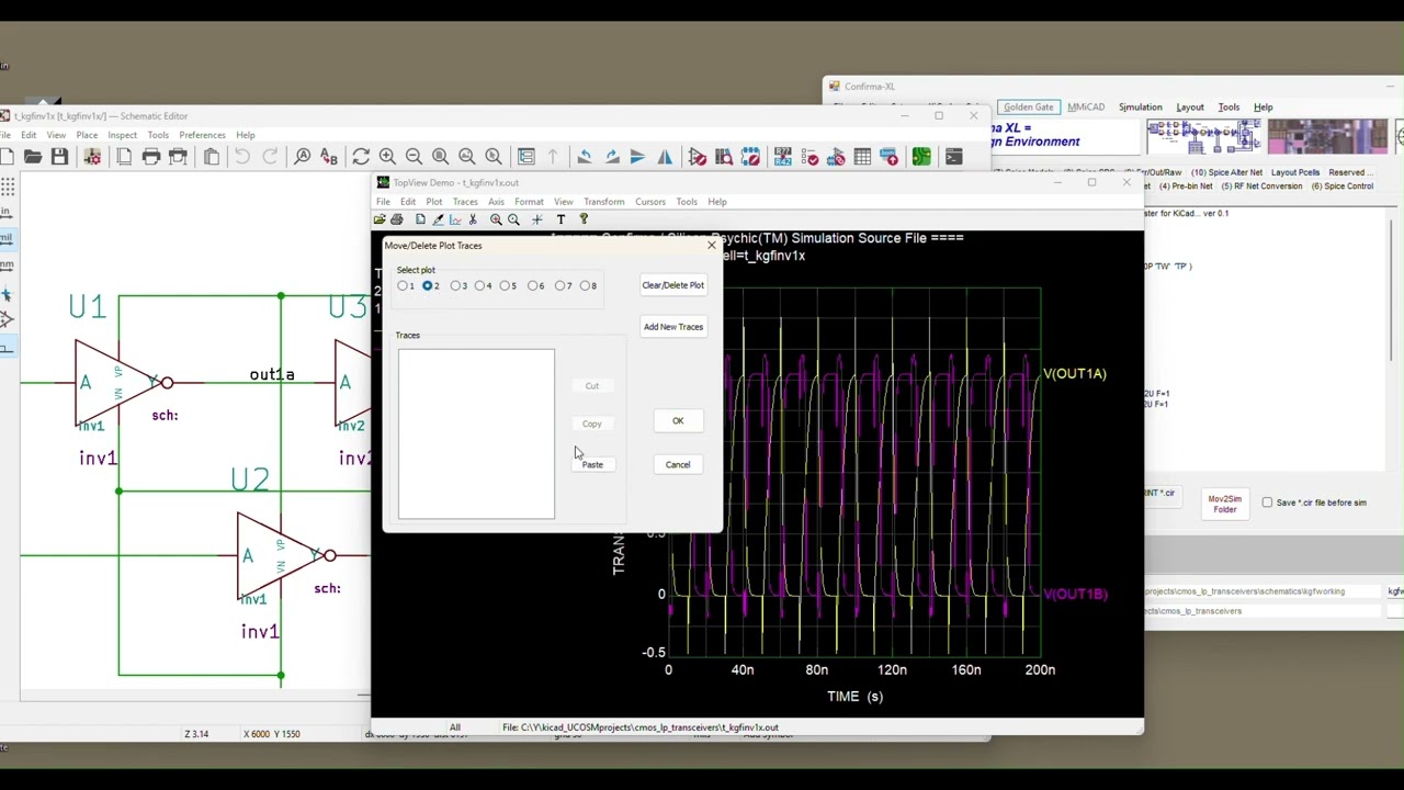 ConfirmaXL preview #2. Kicad schem & LPE simulations of cmos gates, IC layout views and more!