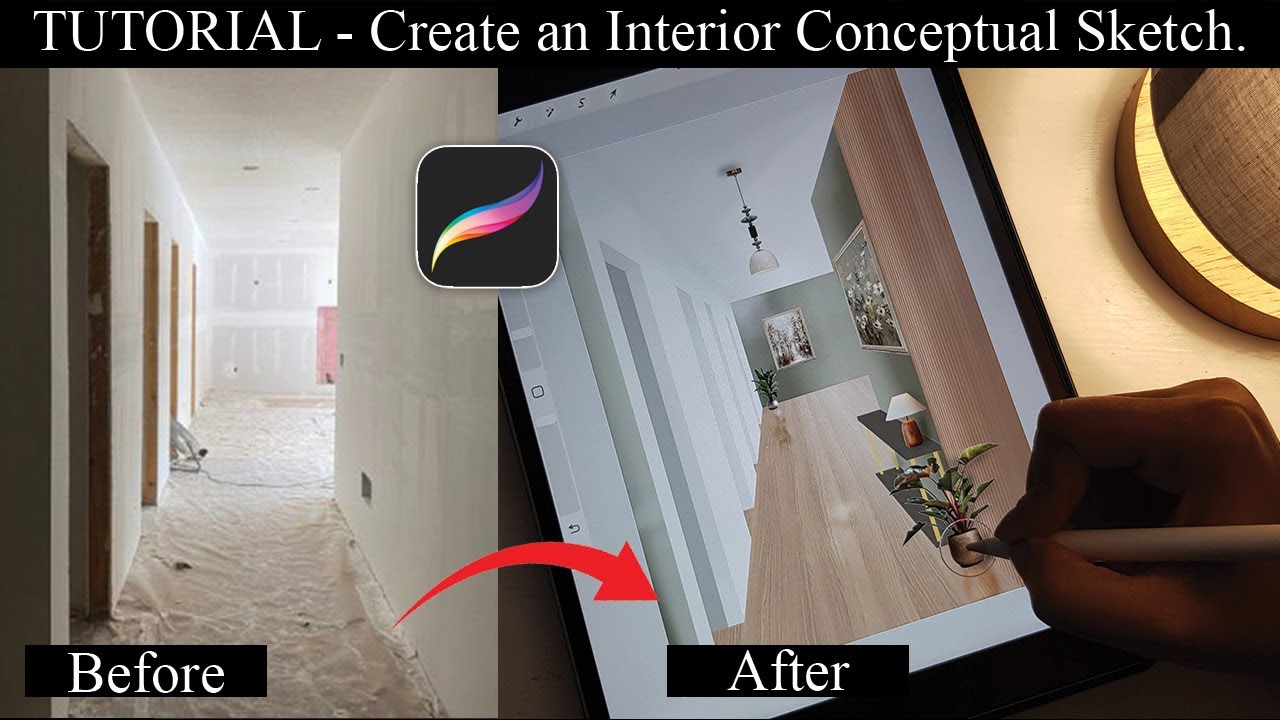 How to easily create a conceptual interior sketch' 1 Point Perspective ...