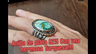 Anillo con ENGARCE Cabujon de piedra Turquesa. Plata 925