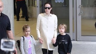 Angelina Is Asked About Sony Pictures Upon Returning To LA With Her Twins