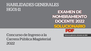 EXAMEN DE NOMBRAMIENTO DOCENTE 2022 - SOLUCIONARIO COMPLETO PDF FORMA I EXAMEN DE NOMBRAMIENTO DOCENTE 2022 - SOLUCIONARIO COMPLETO PDF FORMA I
