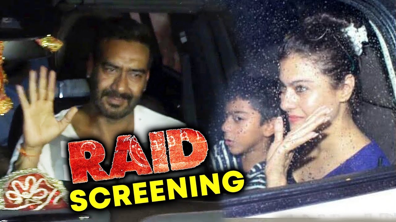 Ajay Devgn With Kajol And Son Yug At RAID Special Screening