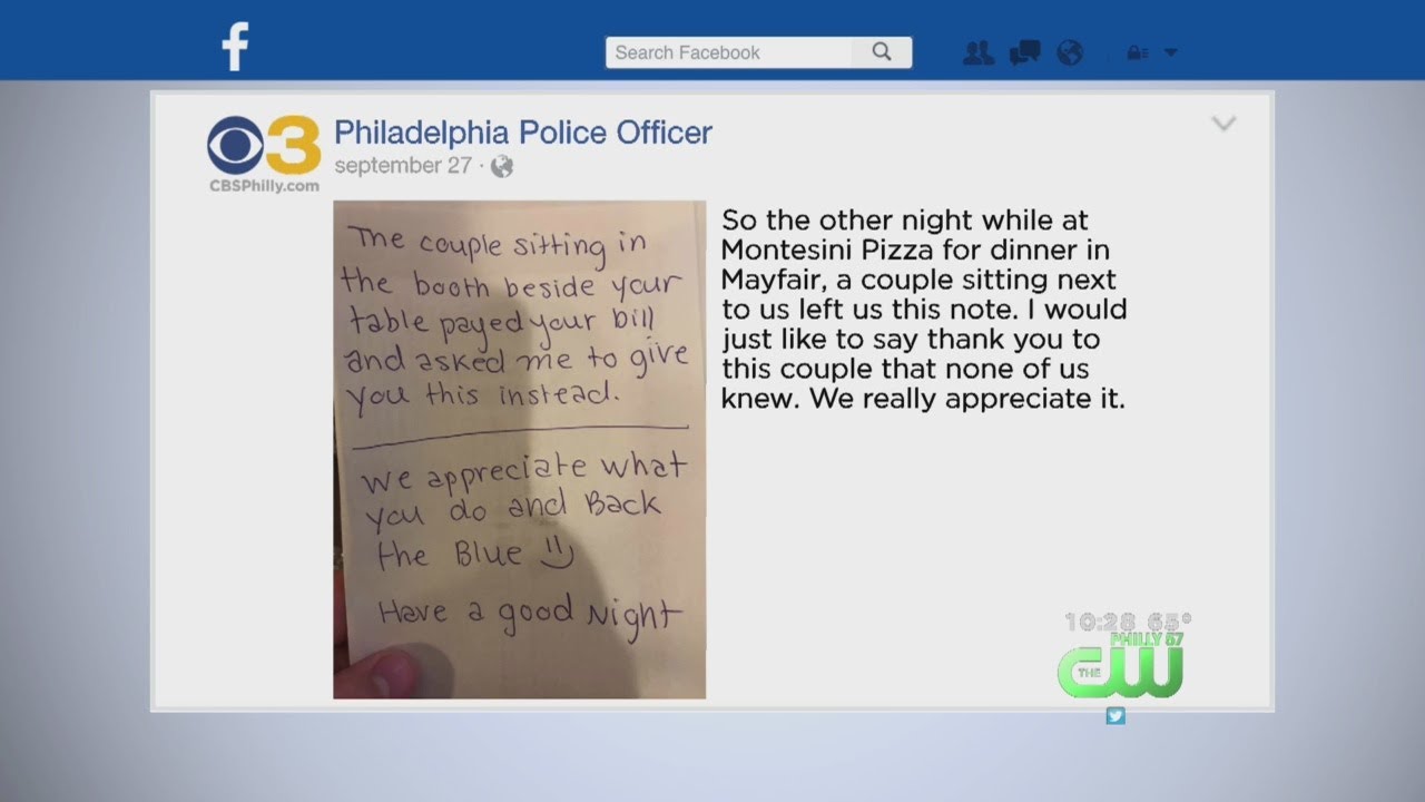 'We Back The Blue': Couple Foots Bill For Philly Officers