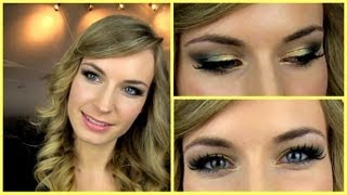 Prom Makeup Tutorial! Gold Green Smokey Eye + Glitter. Party Makeup.