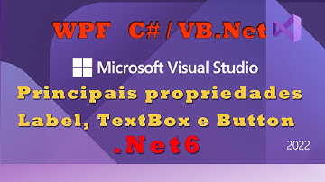 Principais propriedades do Label, TextBox e Button num app WPF para C# / VB.Net. Visual Studio 2022
