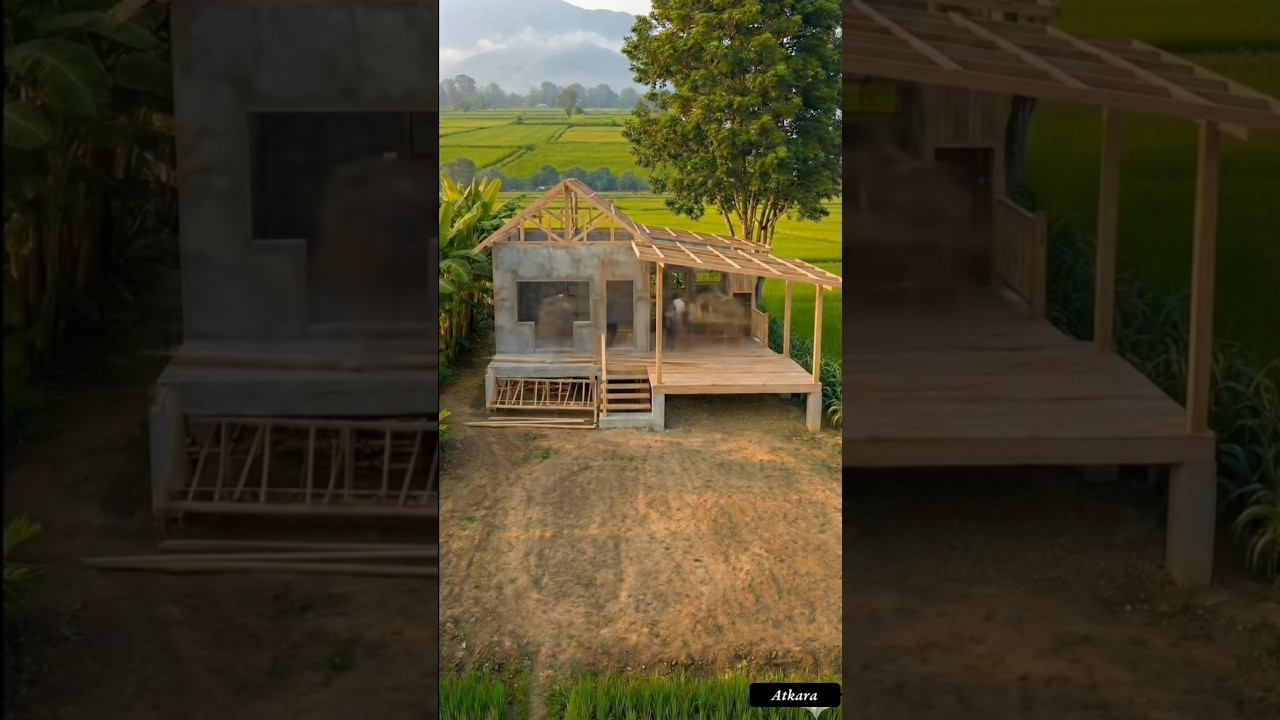 Building a cozy house by the rice field 🏠🌾 