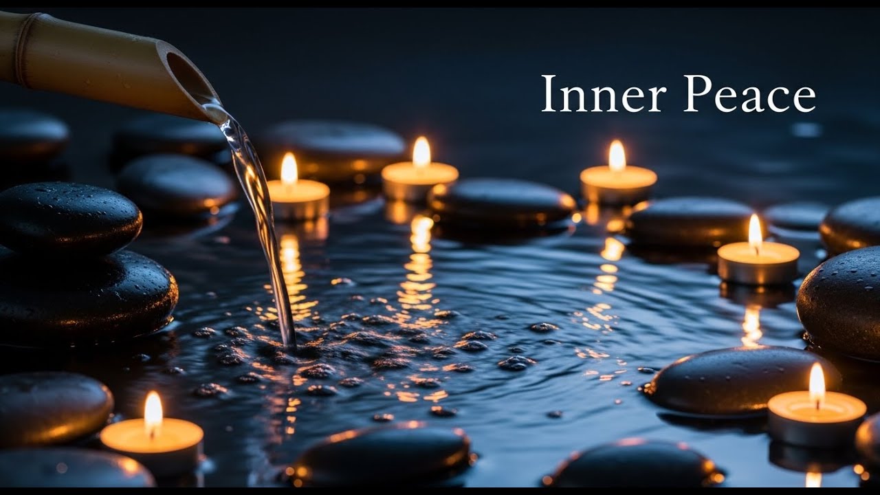 Tranquil Zen Sunrise Harmony Bamboo Fountain and Candle Glow for Deep Meditation and Sleep Peace