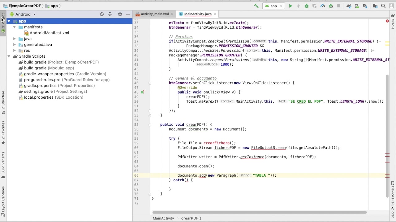 Crear archivo PDF usando DroidText en Android Studio - YouTube