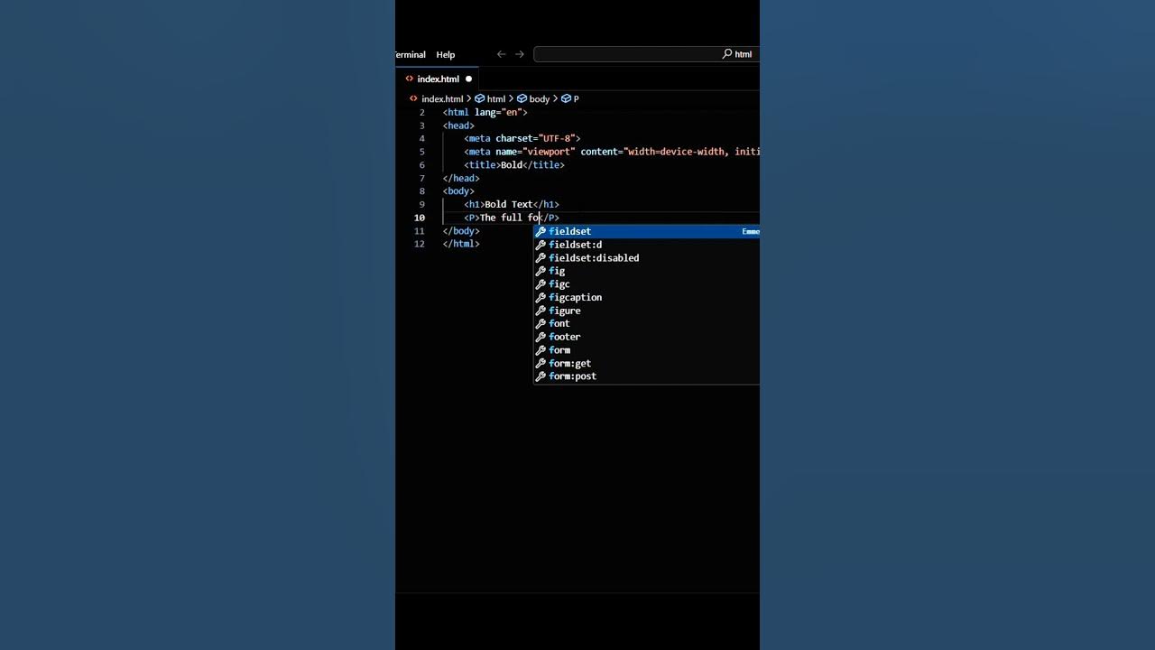 Shortcut command to bold the text in html in VS Code in Windows YouTube