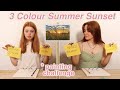 TWIN TELEPATHY 3 COLOR PAINTING *Summer Sunset Art Canvas Paint Challenge!! | Ruby and Raylee
