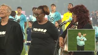 Voices of Our City Choir sings the National Anthem at San Diego Football Club Snapdragon Stadium.