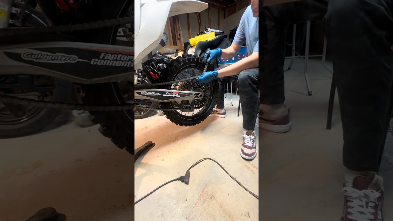 Dirtbike chain clean and grease. 