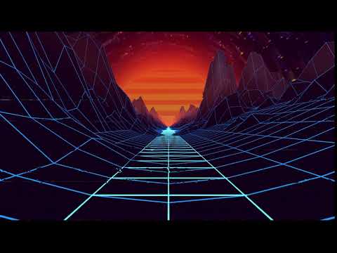 Retro wireframe mountains, infinite road