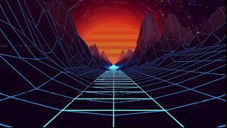 Retro wireframe mountains, infinite road