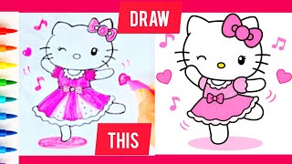 Cute Dancing Hello Kitty Drawing 🎀💃 | EASY Step-by-Step Drawing for Kids &amp; Toddlers 🎨✨