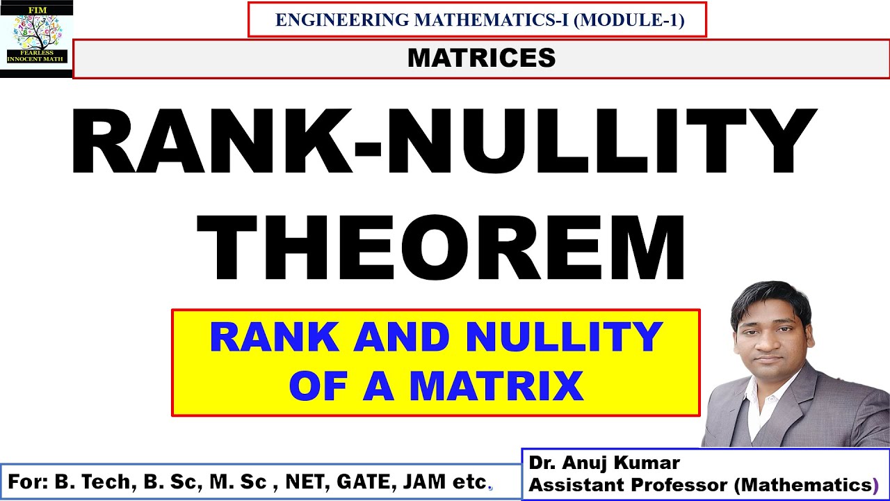 RankNullity Theorem for Matrix Rank Nullity Theorem RankNullity