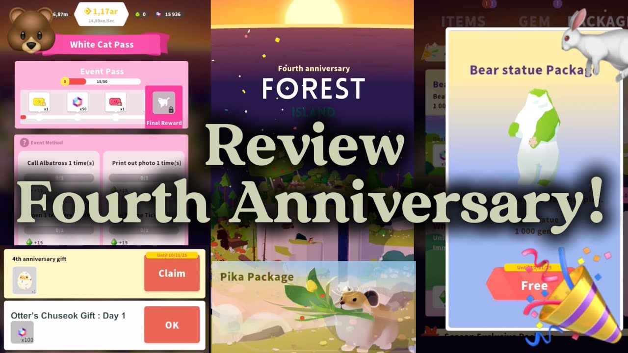 🎉 Review Fourth Anniversary on the «Forest island» 🏝️ | Bear statue🎁 | special gift 💝| WhiteCatPass!