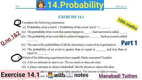 10th class Math| Chapter 14|💁‍♂️ Probability|🙋 Exercise 14.1| Q no 1&2 |part 1|CBSE|NCERT|