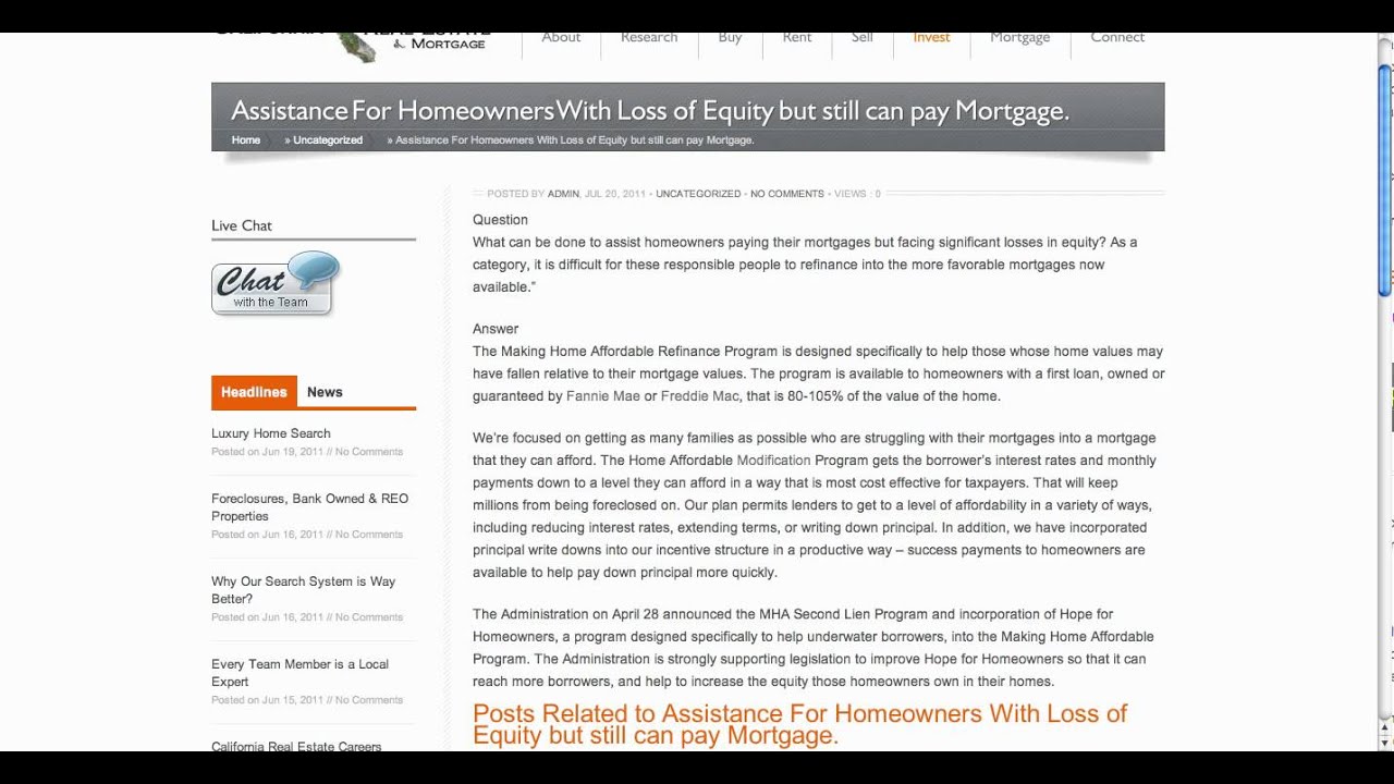 HARP - Lost Equity but Can Still pay Mortgage - Home Affordable Refinance Program