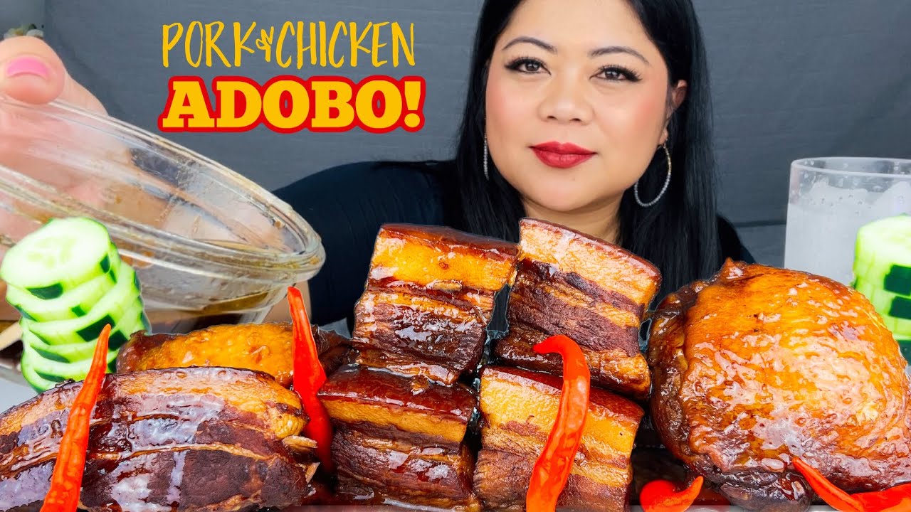 PORK AND CHICKEN ADOBO FILIPINO FOOD EATING SHOW ALL TIME
