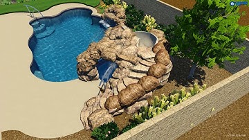 Freeform Pool and Spa with Grotto/Slide