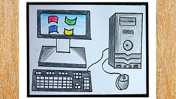 How to Draw Desktop Computer Step By Step / Computer Parts Drawing / Computer Drawing