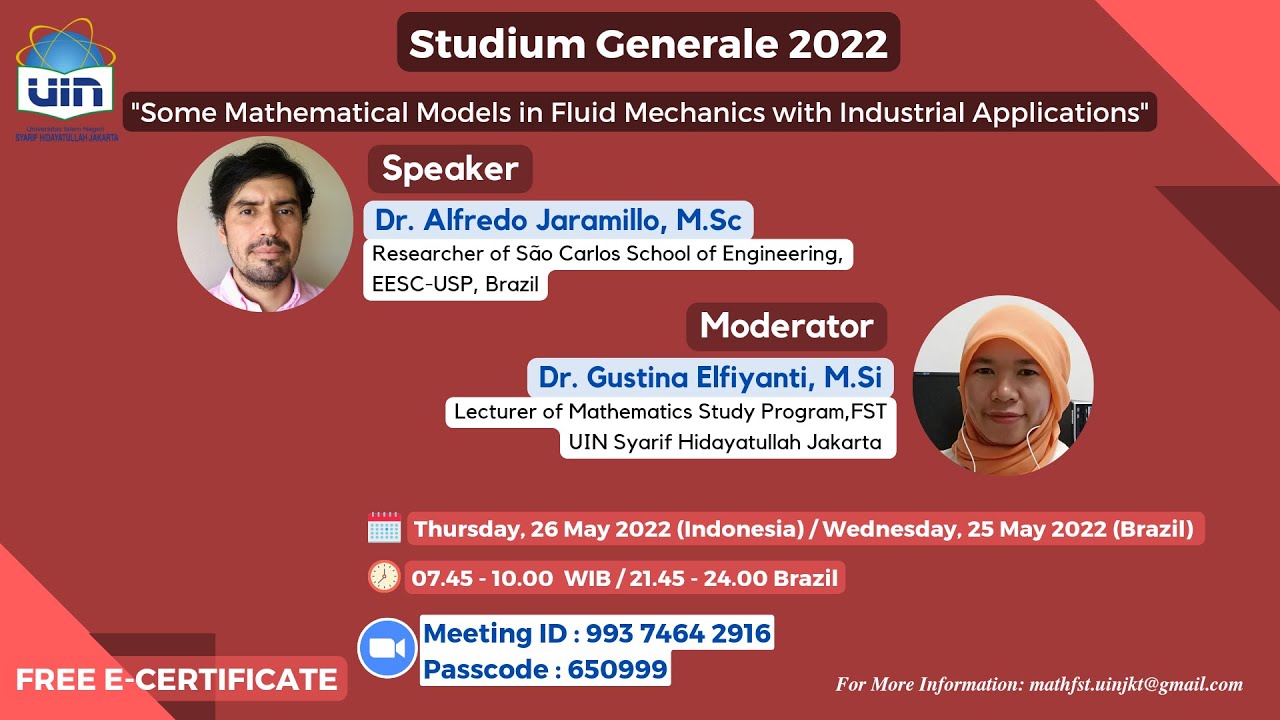 Webinar : Same Mathematical Model in Fluid Mechanics by Alfredo Del Carmen Jaramillo Palma (Brazil)